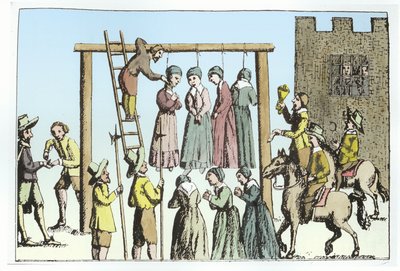 Une exécution de sorcières en Angleterre (gravure) - (after) English School
