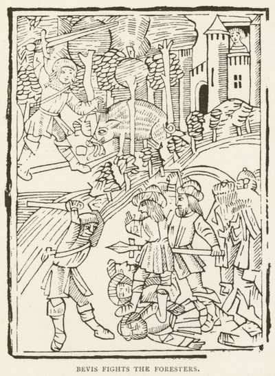 Bevis combat les forestiers (gravure) - (after) English School