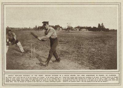 Le cricket remplace le football au front, des soldats britanniques dans un match derrière les lignes quelque part en France ou en Flandre - (after) English photographer