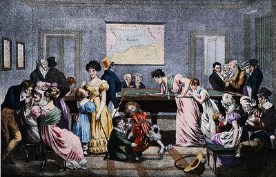 Salle de billard au XIXe siècle, gravé par Marlet - (after) French School