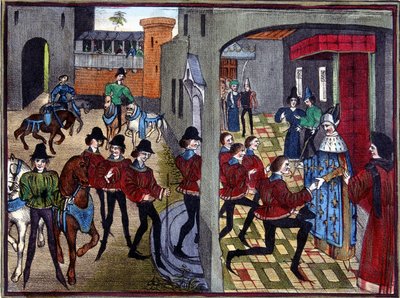 Charlemagne reçoit les 4 fils Aymon à la cour et les adoube - d