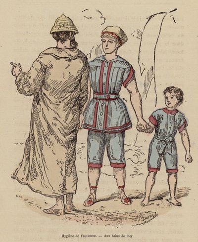 Famille au bord de la mer en automne - (after) French School