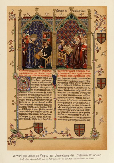 Avant-propos de la traduction du Speculum Historiale par Jean de Vignay (lithographie en couleurs) - (after) French School