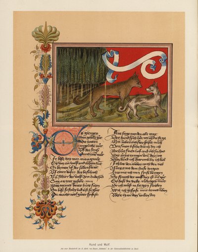 Chien et loup - (after) German School
