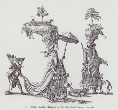 Caricature allemande se moquant des coiffures féminines de l