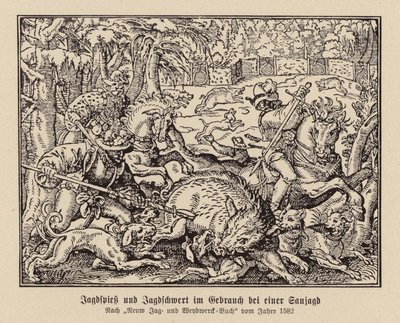 Chasse au sanglier - (after) German School