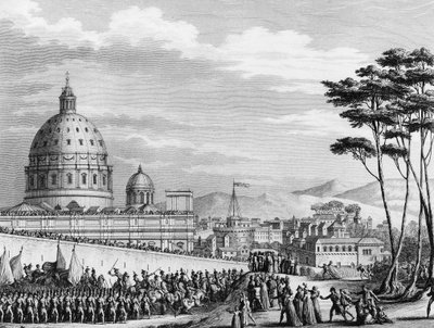 Révolution française : Entrée triomphale des Français à Rome en Italie en février 1798 dirigée par le général Louis Alexandre Berthier qui envahit les États pontificaux et s