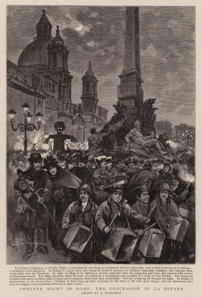 Douzième nuit à Rome, la procession de La Befana (gravure) - (after) Italian School