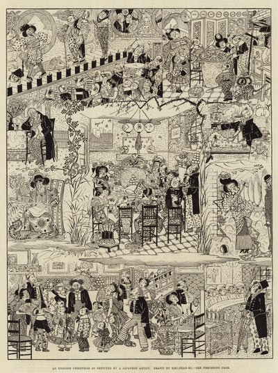 Un Noël anglais tel que représenté par un artiste japonais (gravure) - (after) Japanese School