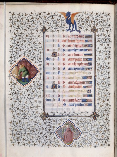 Page de manuscrit « Les Très Riches Heures du Duc François de Guise » décorée de signes du zodiaque et représentation des travaux agricoles, la moisson. Miniature du Maître de Boucicaut - (and workshop) Boucicaut Master