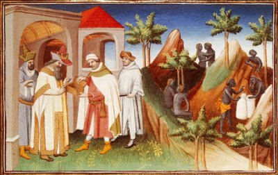 Mr Fr 2810 f.83r, Roi de Lar achetant des perles, miniature du 