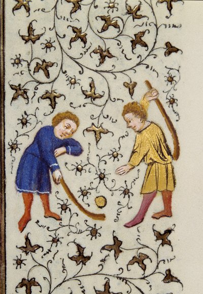 Le jeu de palet sur une page (détail) du manuscrit « Les Très Riches Heures du Duc François de Guise » enluminé par le Maître de Boucicaut. 15ème siècle. Musée Condé, Chantilly - (and workshop) Boucicaut Master