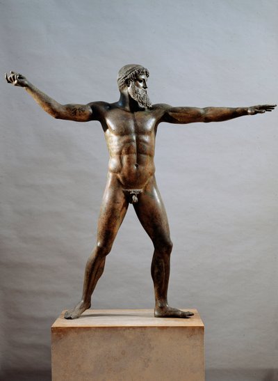 Art grec : statue en bronze appelée le dieu du cap Artémision attribuée au sculpteur Kalamis - (attr. to) Kalamis