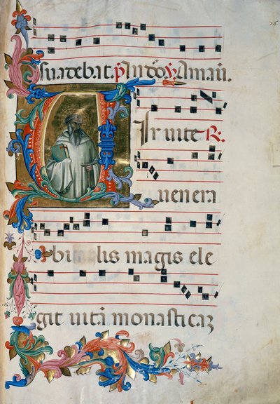 Initiale enluminée avec la figure de San Romualdo (Corale 8, c. 76), pour le livre de chœur 8 de Santa Maria degli Angeli - (c.1370 1425) Lorenzo Monaco