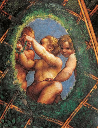 Ovate avec chérubins, détail de la décoration de la Chambre de Saint-Paul ou Chambre de l