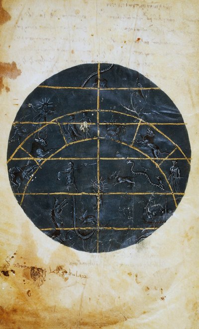 Hémisphère céleste nord, miniature, table astronomique de Ptolémée (ca 100-175), civilisation hellénistique - (c.90 168)(after) Ptolemy