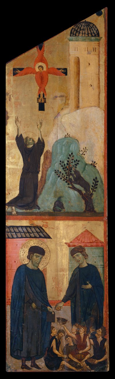 Diptyque du Bienheureux Andrea Gallerani : Saint François reçoit les stigmates et le bienheureux Gallerani, panneau intérieur droit - (workshop of) Guido da Siena