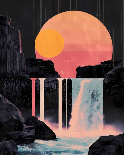 Cascade minimaliste au coucher du soleil rouge - F. Abderrahim