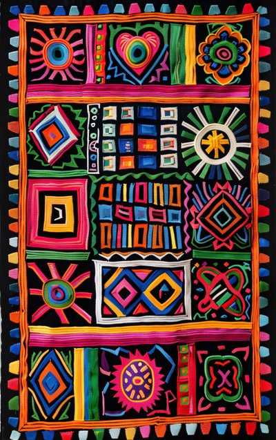 Motif de tapis traditionnel naïf coloré pour impressions sur toile et décoration murale - F. Abderrahim