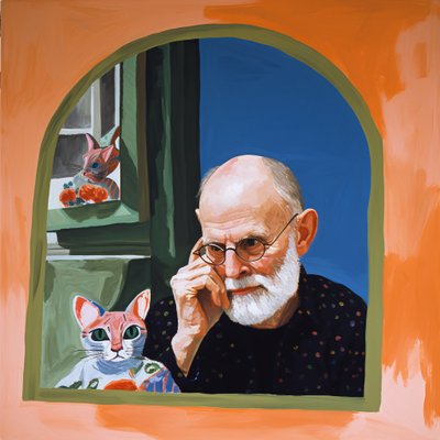 Chat et un artiste se regardant dans un miroir - F. Abderrahim