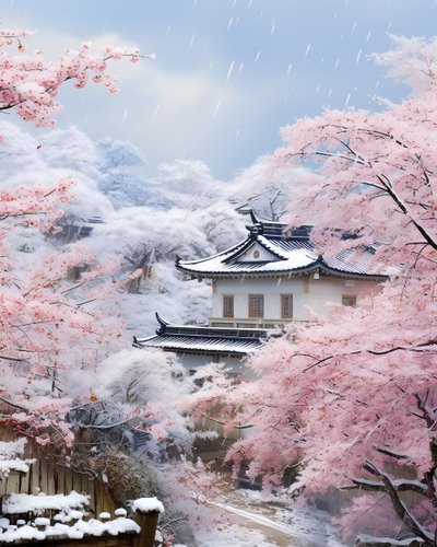 Village chinois dans un paysage enneigé - F. Abderrahim