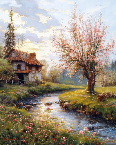 Vieille maison et paysage avec rivière - F. Abderrahim