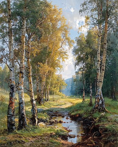 Un ruisseau traversant une forêt de bouleaux - F. Abderrahim