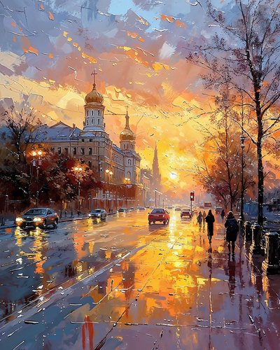 Personnes marchant dans la rue au lever du soleil sous la pluie - F. Abderrahim