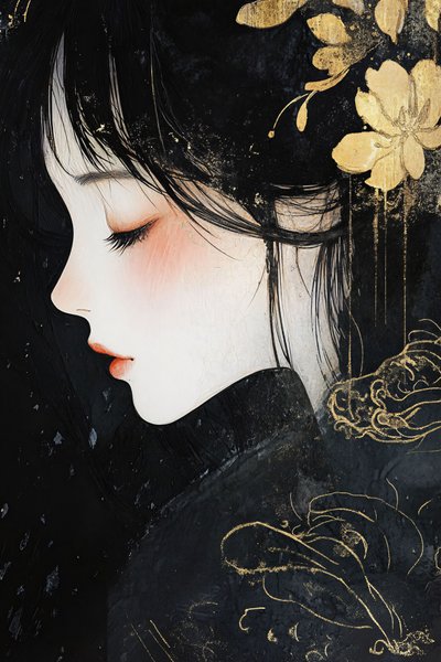 Peinture laquée noire dorée à la feuille d