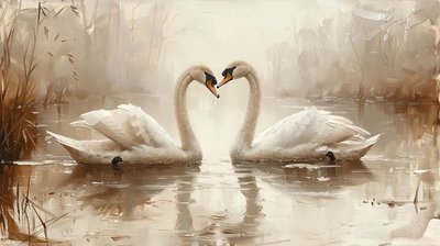 Deux cygnes face à face, toile et décor mural encadré - F. Abderrahim