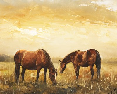 Chevaux sauvages au coucher du soleil, Décoration murale sur toile, Décoration murale sur toile et encadrée - F. Abderrahim