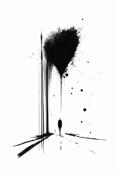Art conceptuel abstrait noir et blanc Silhouette de la solitude, reproductions sur toile - F. Abderrahim