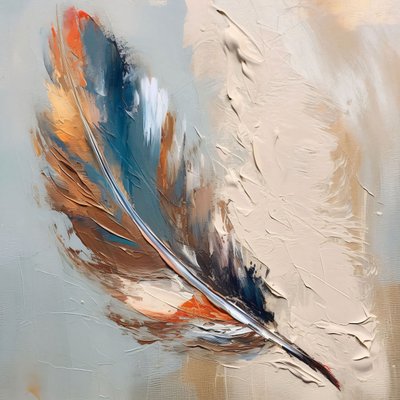 Plume bleu doré abstraite, décoration murale pour le salon - F. Abderrahim