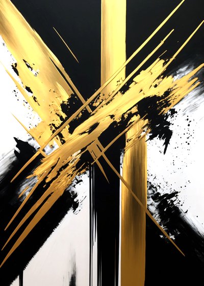 Peinture or et noir, art contemporain, toile de grande dimension, impression personnalisée - F. Abderrahim