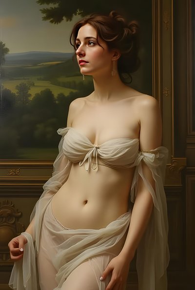 Belle femme à la chevelure chatoyante en corps entier, peinture réaliste d