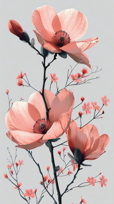 Esquisse de ligne rose et grise, mur floral Minimal Home Decor | print on demand - F. Abderrahim