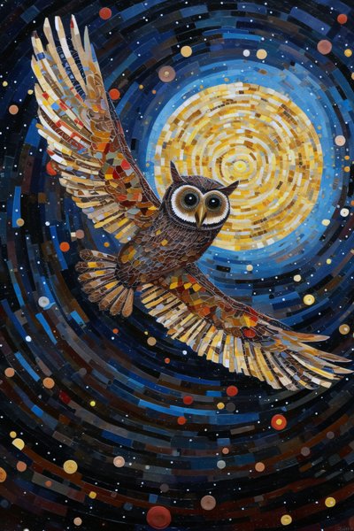 La chouette qui vole dans le ciel étoilé de la nuit, impressions sur toile personnalisées en ligne - F. Abderrahim