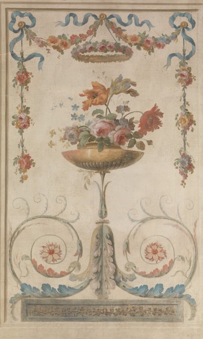 Vase de fleurs reposant sur des volutes feuillagées - 18th century . French Painter