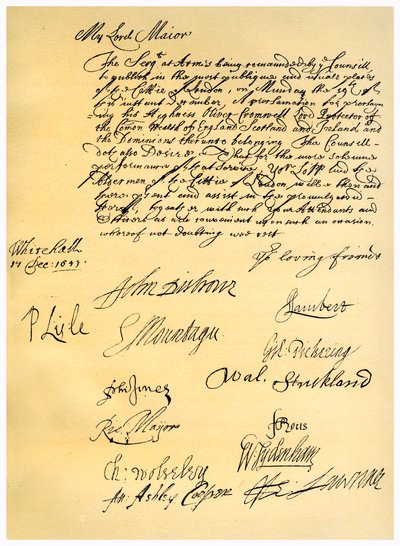 Lettre au Lord Maire de Londres, 17 décembre 1653 - 2nd Earl of Manchester Edward Montagu