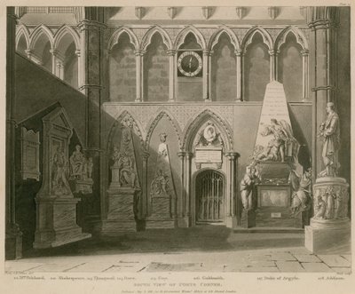 Vue sud du Coin des Poètes, Abbaye de Westminster, Londres - A.C. and Villiers, H. Pugin