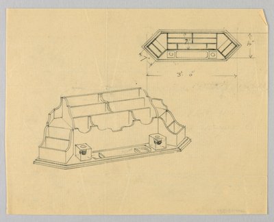 Conception pour organisateur de bureau en plan et élévation - A.N. Davenport Co.