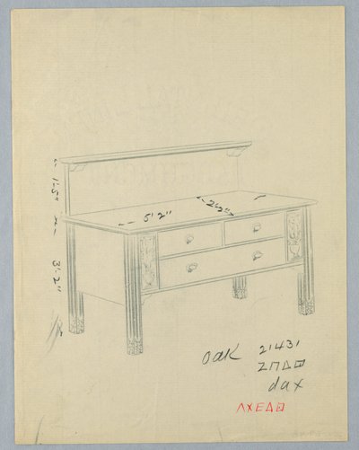 Conception pour un buffet rectangulaire avec des vases de fleurs - A.N. Davenport Co.
