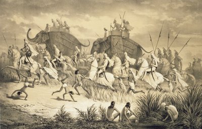 Cavalcade de chefs sikhs sur des éléphants, de 