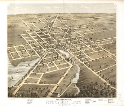 Vue aérienne de la ville de Beaver Dam, Dodge Co., Wisconsin 1867. LOC 73694535 - A.; Chicago Lithographing Co. Ruger