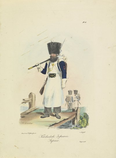 Sapeur, 1820-1825 (Infanterie néerlandaise. Sapeur) (Costumes militaires du Royaume des Pays-Bas. Dédié à son excellence Willem van Bylandt) - A. Courtois
