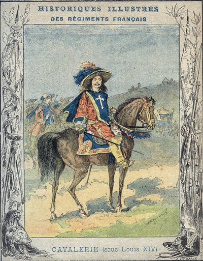 Cavalerie sous Louis XIV - Illustration par A Demarle - Protège-cahier historique, fin XIXe siècle - A. Demarle