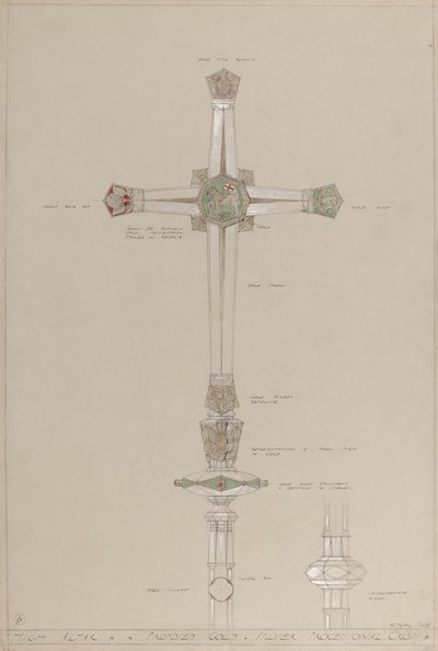Haut Autel : croix processionnelle en or et argent proposée, taille réelle - A. Edward Jones and Co.
