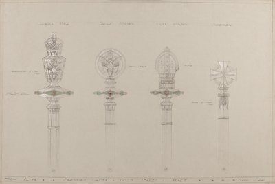Haut Autel : bâtons et masses en or et argent proposés, taille réelle - A. Edward Jones and Co.