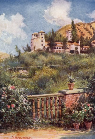 Grenade, Vue du Generalife (lithographie en couleur) - A. Trevor Haddon