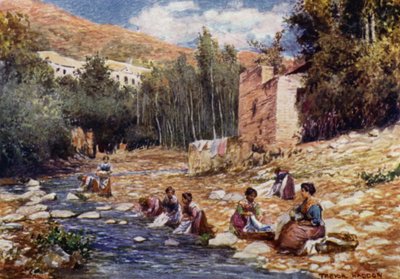 Grenade, Villas sur les Rives du Darro (lithographie en couleur) - A. Trevor Haddon